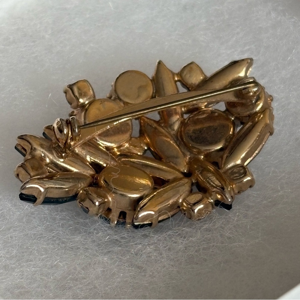 Blue Rhinestone Brooch Gold Tone Metal - Picture 4 of 6